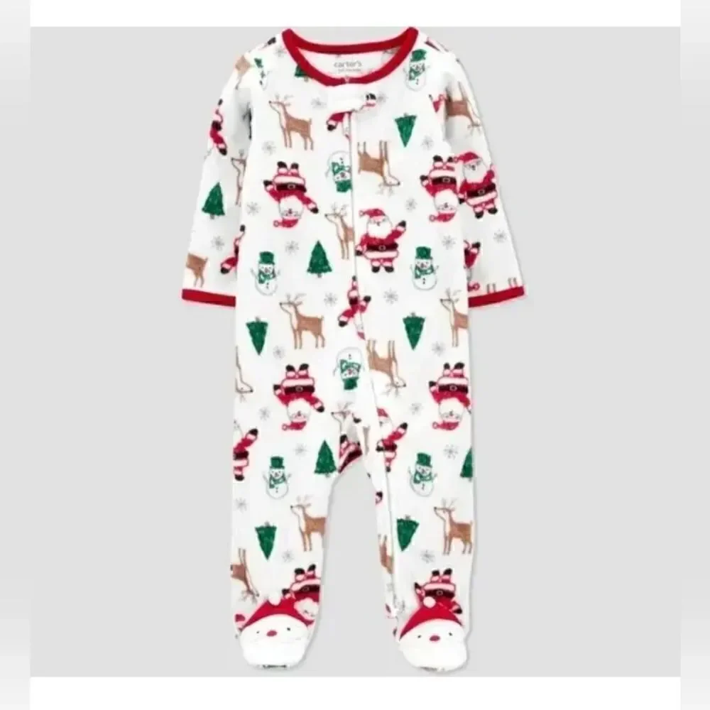 6M Carter's Just One You Baby Santa Christmas Fleece Footed Pajama - White